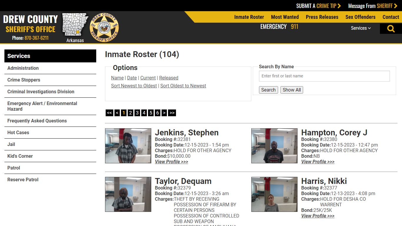 Inmate Roster (98) - Drew County Sheriff