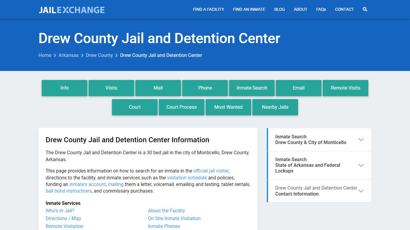 Drew County Jail and Detention Center, AR Inmate Search, Information