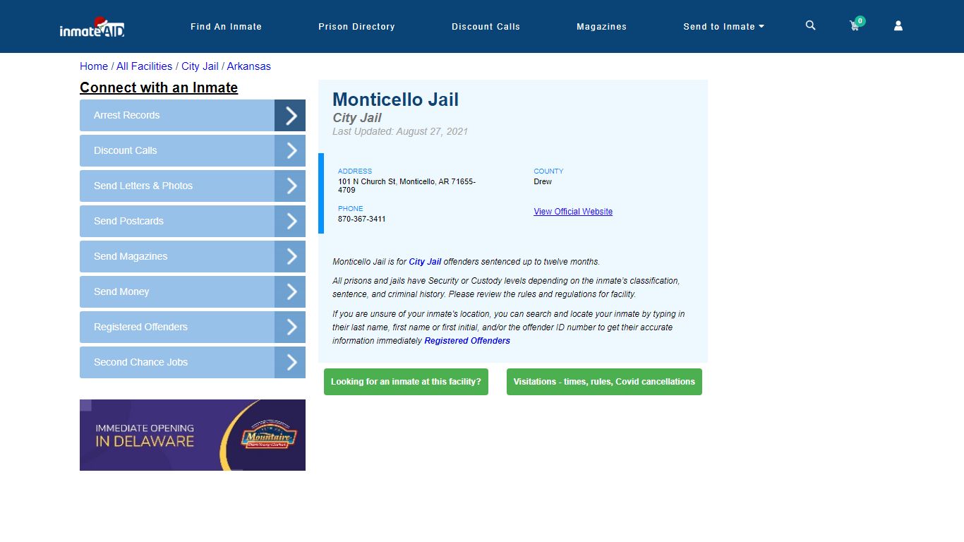Monticello Jail | Inmate Locator